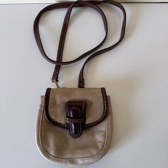 Tignanello Mini Crossbody Leather Purse Bag Handbag Classic Beige Brown - Picture 1 of 11